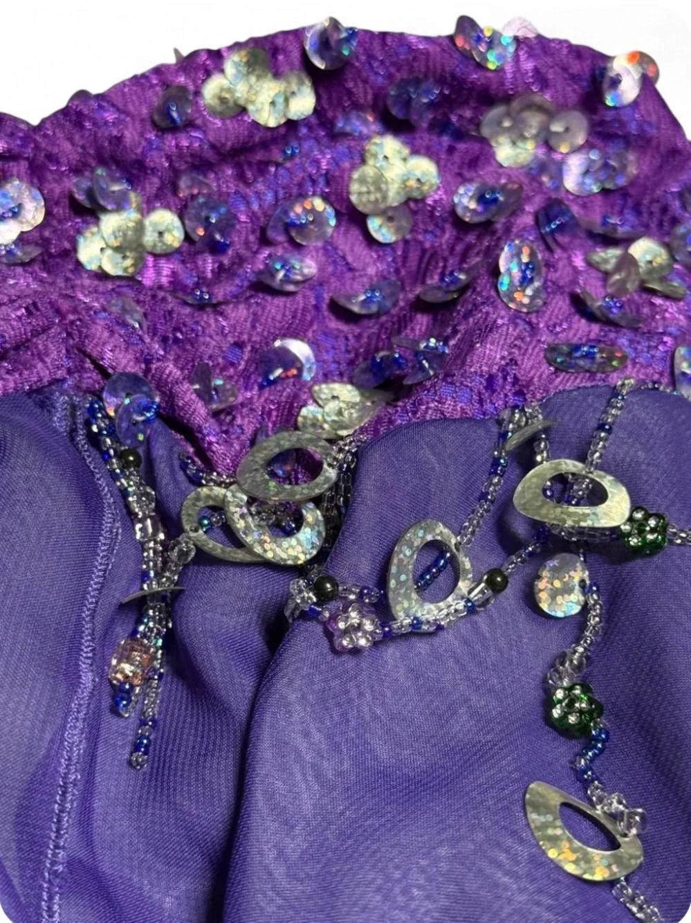 VTG Glamour Costumes Purple Fairy Dress Beaded Sequin Layered Dance Pageant Y2K